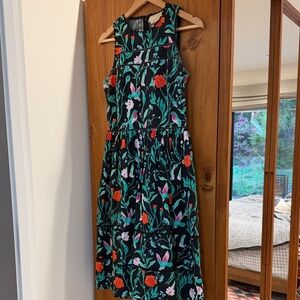 Kate Spade Black and Green Floral Midi Dress